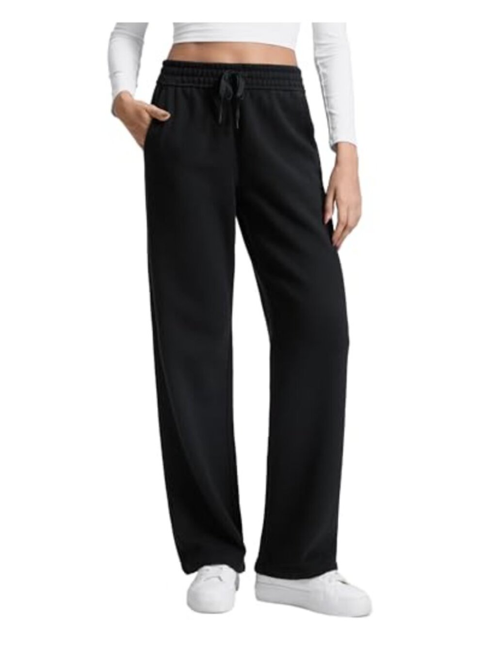 Fleece Lined Sweatpants High Rise Loose Fit Straight Leg with Pockets
